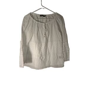 Lauren Ralph Lauren White Eyelet Lace Cotton Top with Bell Sleeves size Med
